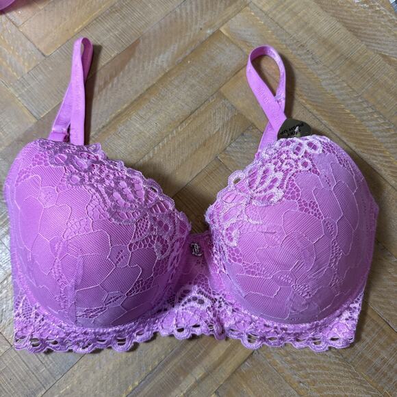 Juicy Couture Other - Juicy Couture Bra 36D Pink Lace Push Up Padded Y2K McBling Coquette Lingerie